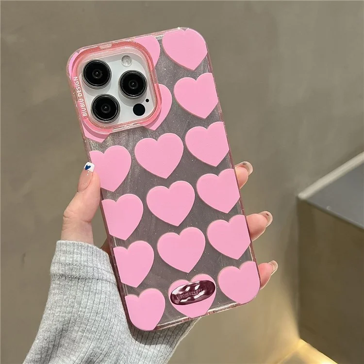 For iPhone 15 Pro Max Slim-Fit Phone Case Wholesale TPU+PC Phone Cover Shell - Pink Heart