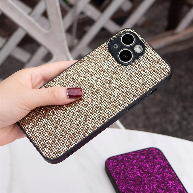 For iPhone 14 Case Sparkle Sequins Drop Resistant TPU Phone Back Cover - Gold