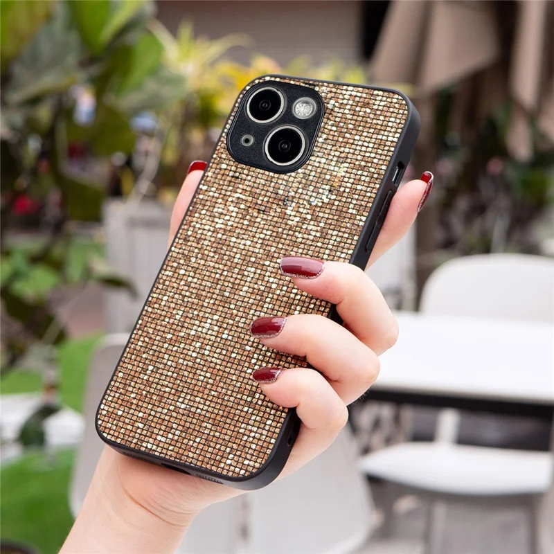 For iPhone 14 Case Sparkle Sequins Drop Resistant TPU Phone Back Cover - Gold