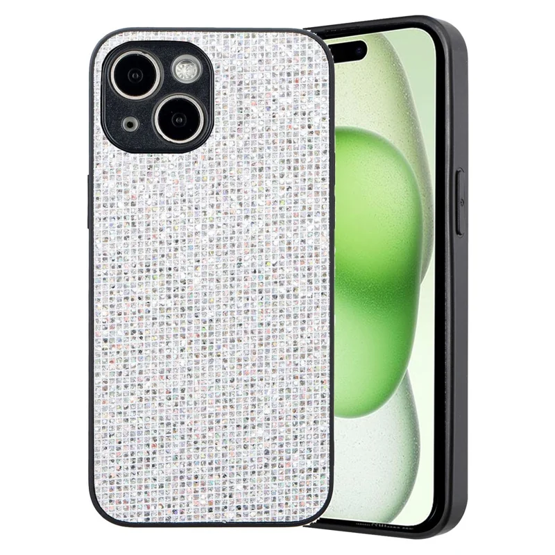 For iPhone 15 Plus Slim Case TPU Phone Cover with Sequins Decoration - White