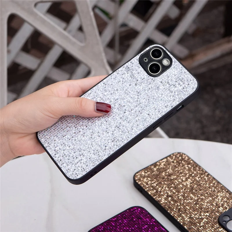 For iPhone 15 Plus Slim Case TPU Phone Cover with Sequins Decoration - White
