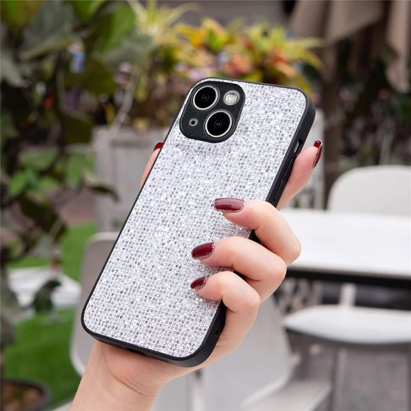 For iPhone 15 Plus Slim Case TPU Phone Cover with Sequins Decoration - White