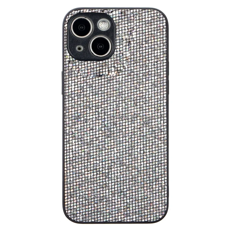 For iPhone 15 Plus Slim Case TPU Phone Cover with Sequins Decoration - Silver