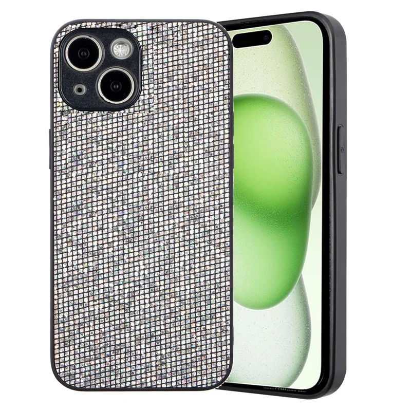For iPhone 15 Plus Slim Case TPU Phone Cover with Sequins Decoration - Silver