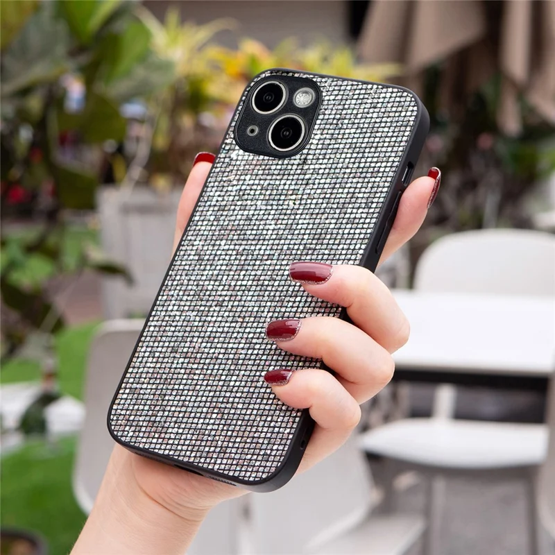 For iPhone 15 Plus Slim Case TPU Phone Cover with Sequins Decoration - Silver