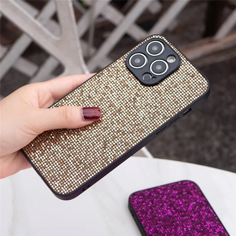 For iPhone 15 Pro Case Shiny Sequins Flexible TPU Phone Cover Wholesale - Gold
