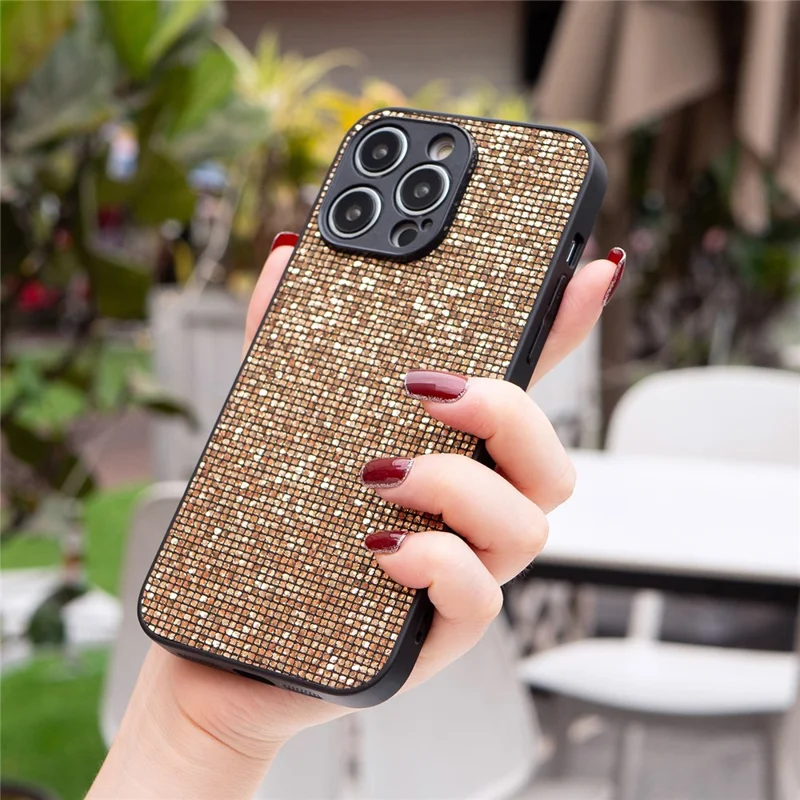 For iPhone 15 Pro Case Shiny Sequins Flexible TPU Phone Cover Wholesale - Gold