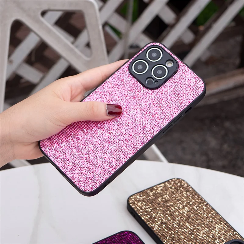 For iPhone 15 Pro Case Shiny Sequins Flexible TPU Phone Cover Wholesale - Pink