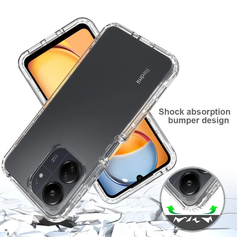 Für Xiaomi Redmi 13C 4G / 13C 5G / Poco C65 4G Handyhülle 3-in-1 PC+TPU Schutzhülle mit PET-Bildschirmschutz - Abgestuftes Schwarz