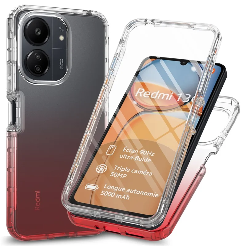 Per Xiaomi Redmi 13C 4G / 13C 5G / Poco C65 4G Custodia per Telefono Caso 3-in-1 PC+TPU Protective Cover con Protettore Schermo PET - Sfumato Rosso