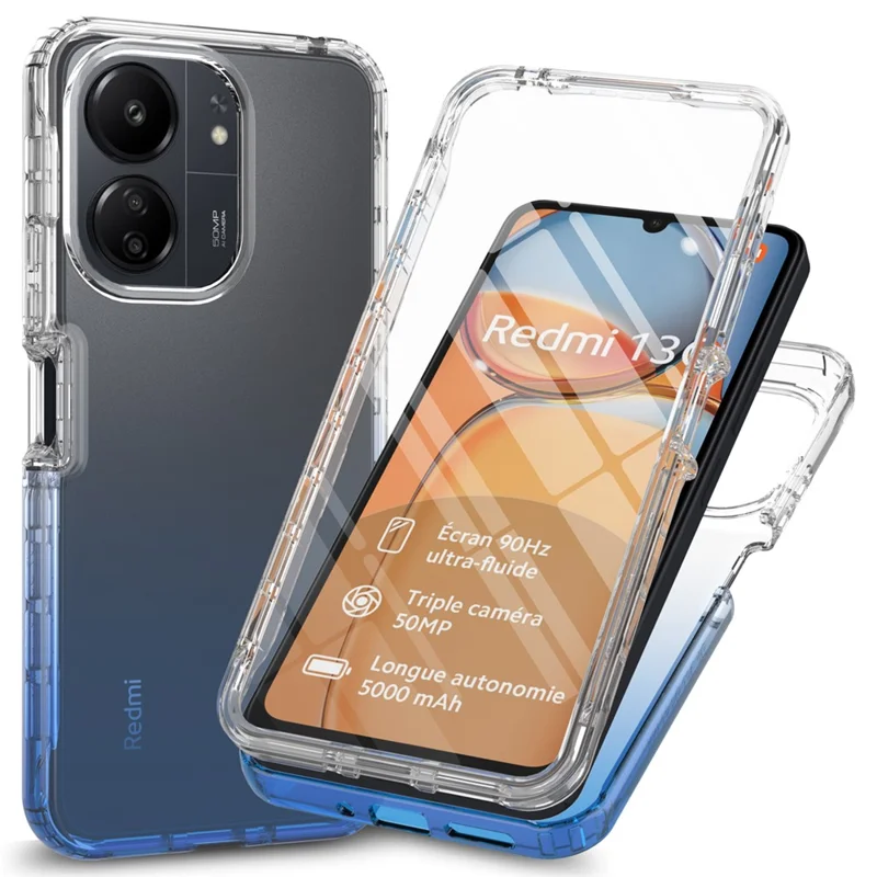 For Xiaomi Redmi 13C 4G / 13C 5G / Poco C65 4G Phone Case 3-in-1 PC+TPU Protective Cover with PET Screen Protector - Graduated Blue