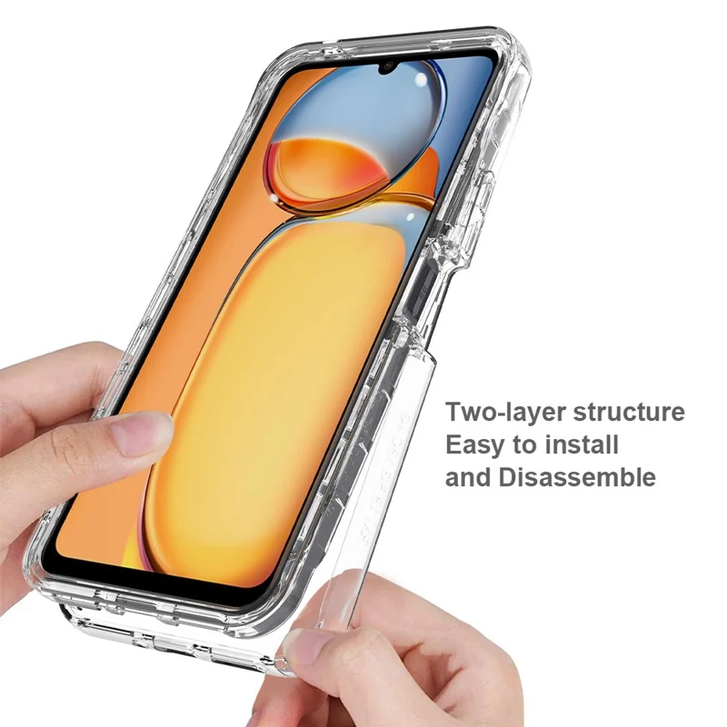 For Xiaomi Redmi 13C 4G / 13C 5G / Poco C65 4G Phone Case 3-in-1 PC+TPU Protective Cover with PET Screen Protector - Graduated Blue