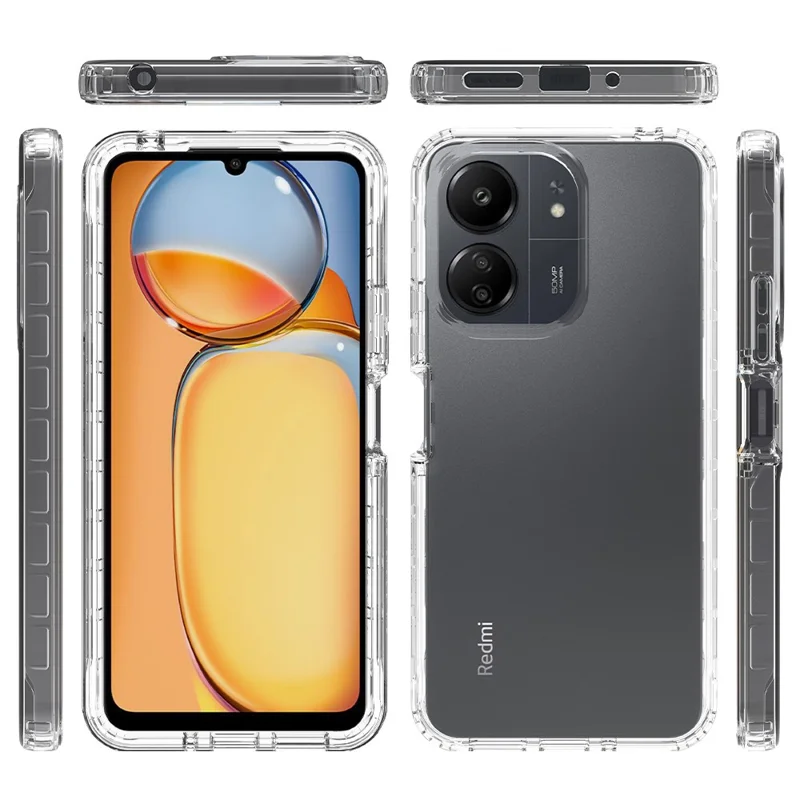 For Xiaomi Redmi 13C 4G / 13C 5G / Poco C65 4G Phone Case 3-in-1 PC+TPU Protective Cover with PET Screen Protector - Graduated Blue