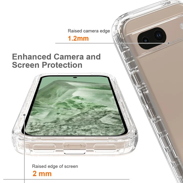 For Google Pixel 8a Case Built-In PET Screen Protector PC+TPU Full Body Shockproof Phone Cover - Transparent