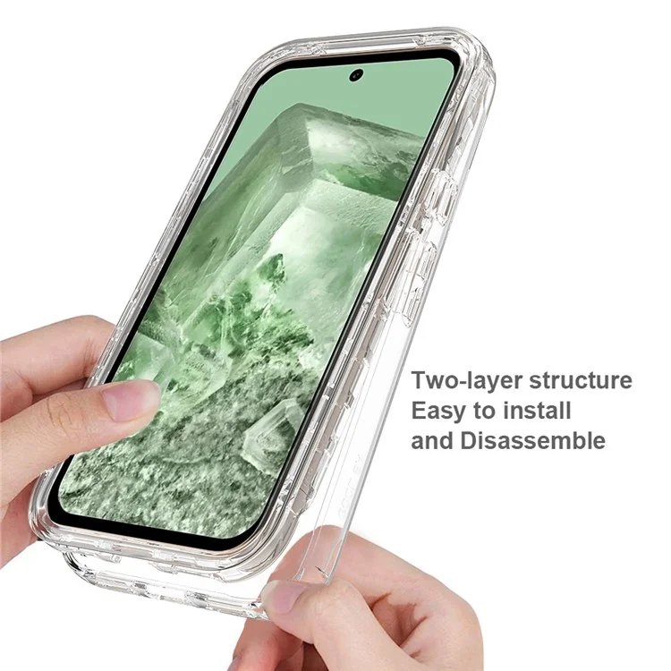 For Google Pixel 8a Case Built-In PET Screen Protector PC+TPU Full Body Shockproof Phone Cover - Transparent