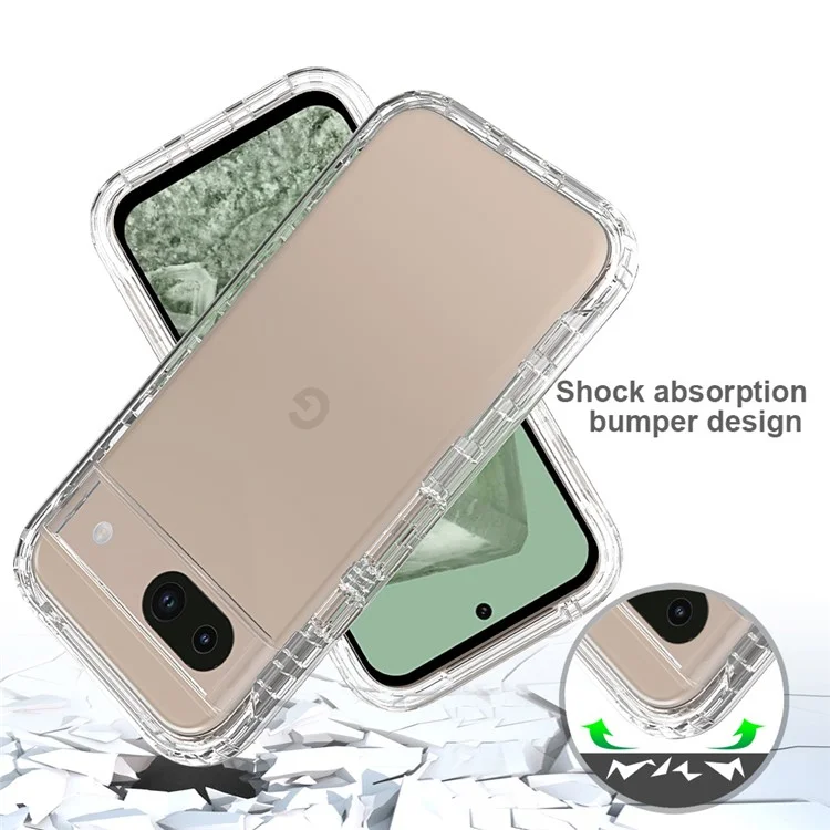 For Google Pixel 8a Case Built-In PET Screen Protector PC+TPU Full Body Shockproof Phone Cover - Transparent