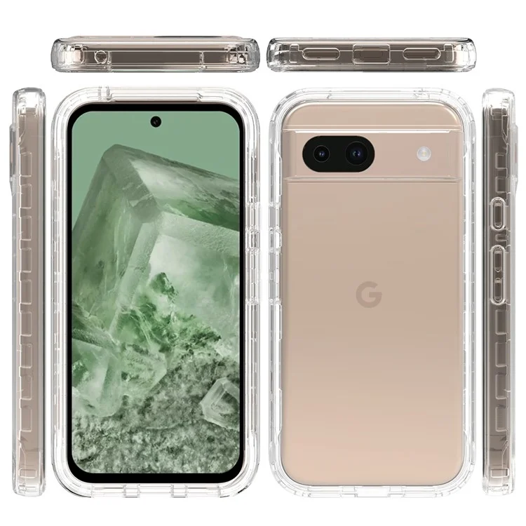 For Google Pixel 8a Case Built-In PET Screen Protector PC+TPU Full Body Shockproof Phone Cover - Transparent