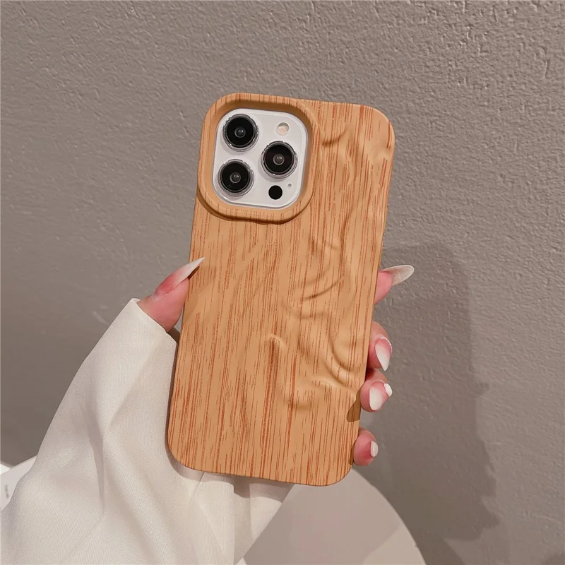 For iPhone 13 Pro 6.1 inch Case Wrinkled Wood Texture TPU Shockproof Phone Cover - Style A