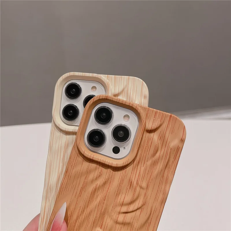 For iPhone 13 Pro 6.1 inch Case Wrinkled Wood Texture TPU Shockproof Phone Cover - Style A