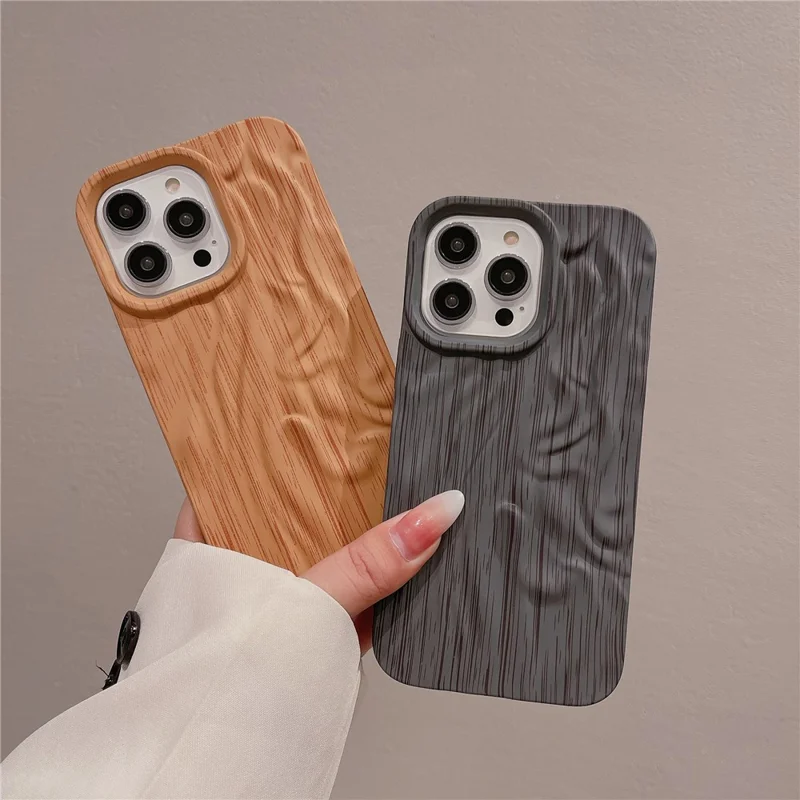For iPhone 13 Pro 6.1 inch Case Wrinkled Wood Texture TPU Shockproof Phone Cover - Style C