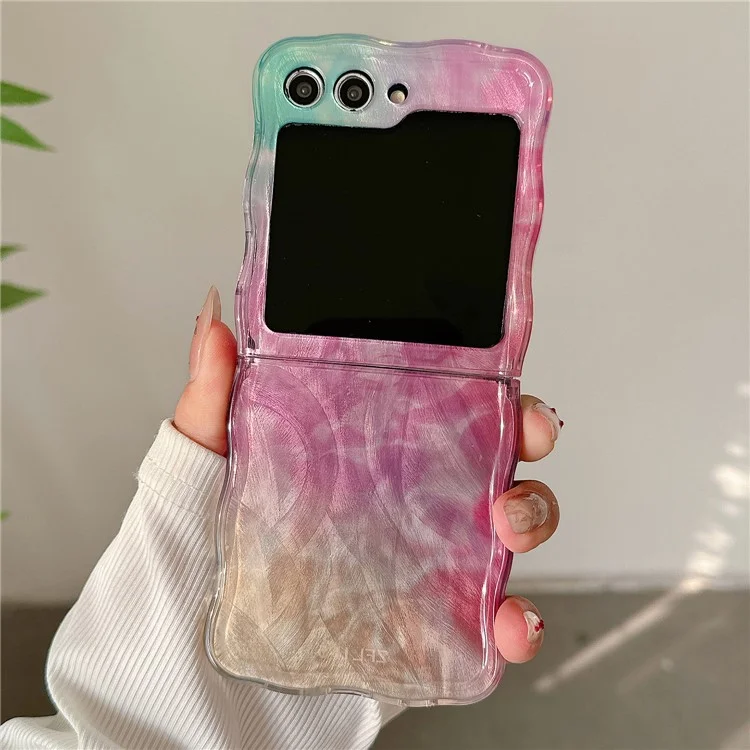 Para Samsung Galaxy Z Flip5 5G Case Hard PC Wavy Edge Gradient Phone Cover - Pink / Yellow