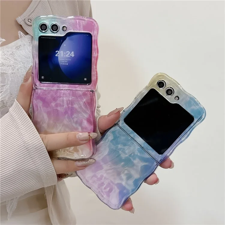 Para Samsung Galaxy Z Flip5 5G Case Hard PC Wavy Edge Gradient Phone Cover - Pink / Yellow