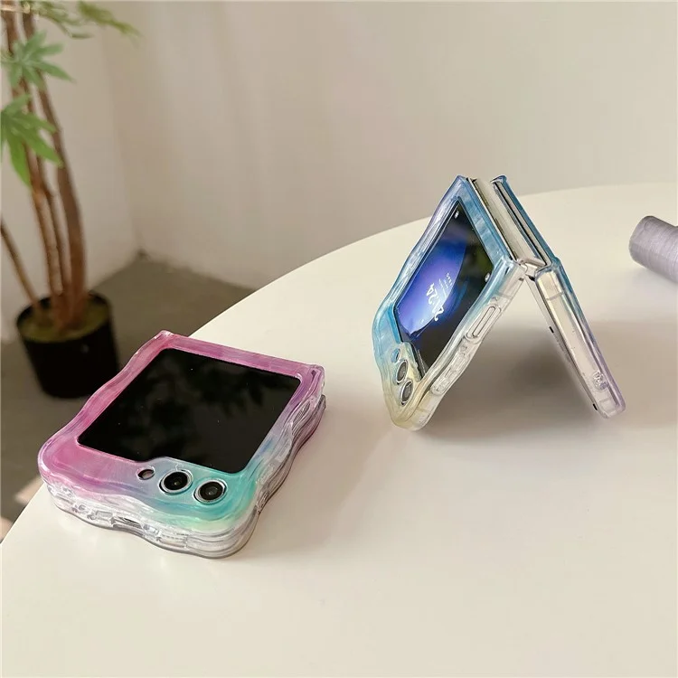 Para Samsung Galaxy Z Flip5 5G Case Hard PC Wavy Edge Gradient Phone Cover - Pink / Yellow