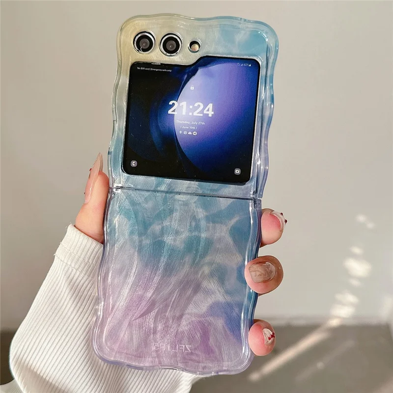 Чехол для Samsung Galaxy Z Flip5 5G, жесткий ПК, волнистый край, градиентный дизайн телефона - голубой / фиолетовый