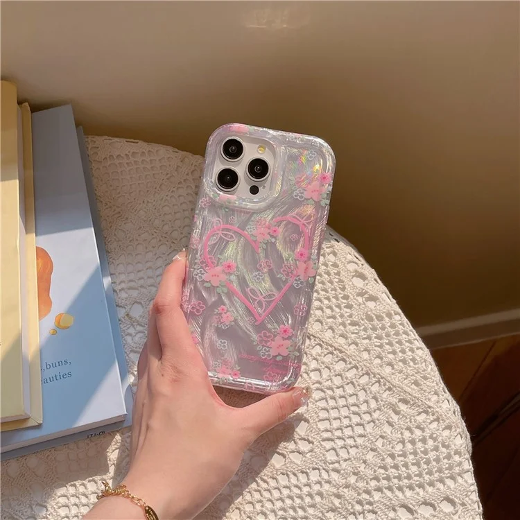 Para el iPhone 13 Pro Case IMD Heart Flower Pattern TPU Mobile Phone Cover - Corazón Rosa