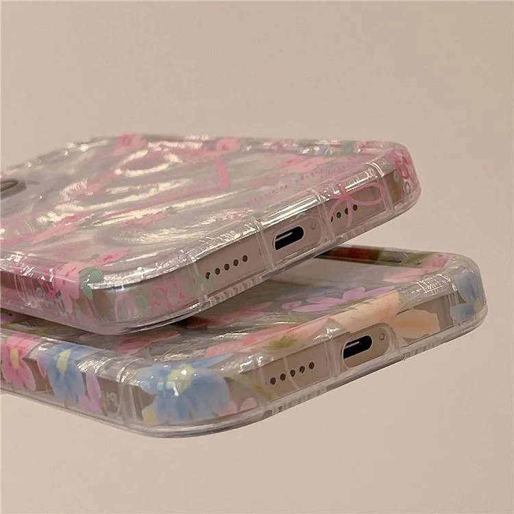 For iPhone 15 Pro TPU Case IMD Heart Floral Pattern Design Phone Cover - Pink Heart