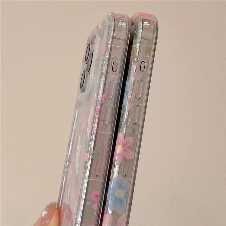 For iPhone 15 Pro TPU Case IMD Heart Floral Pattern Design Phone Cover - Pink Heart