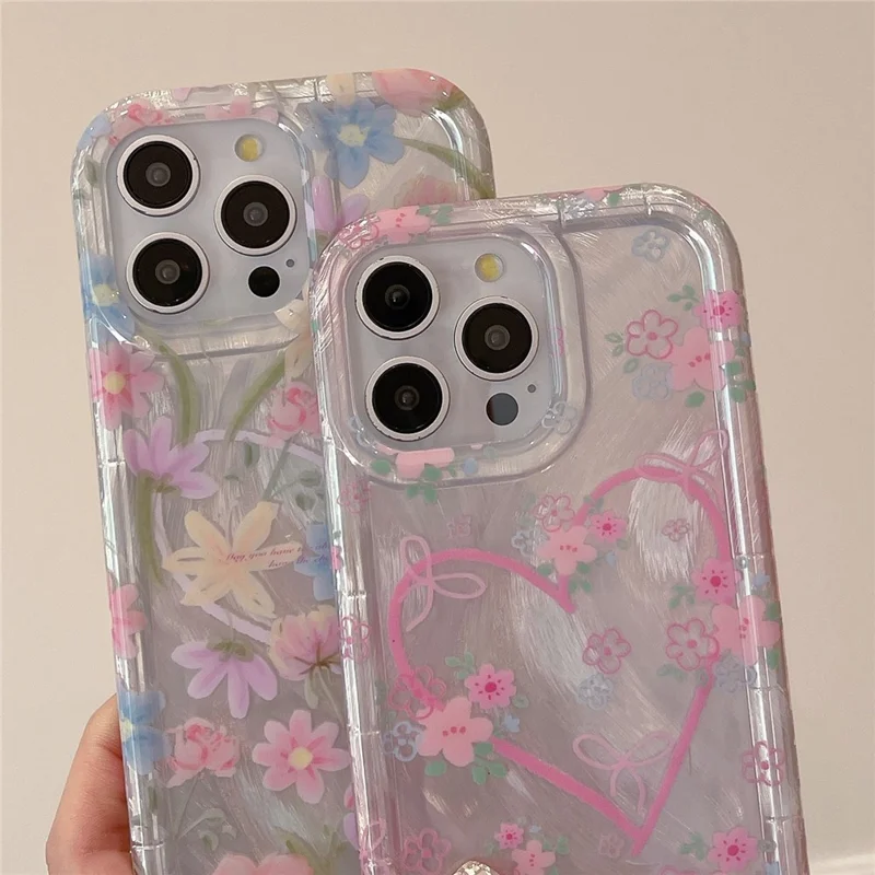 For iPhone 15 Pro TPU Case IMD Heart Floral Pattern Design Phone Cover - White Heart