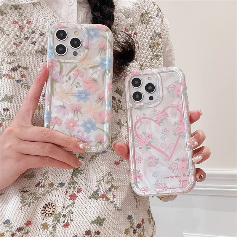 For iPhone 15 Pro TPU Case IMD Heart Floral Pattern Design Phone Cover - White Heart