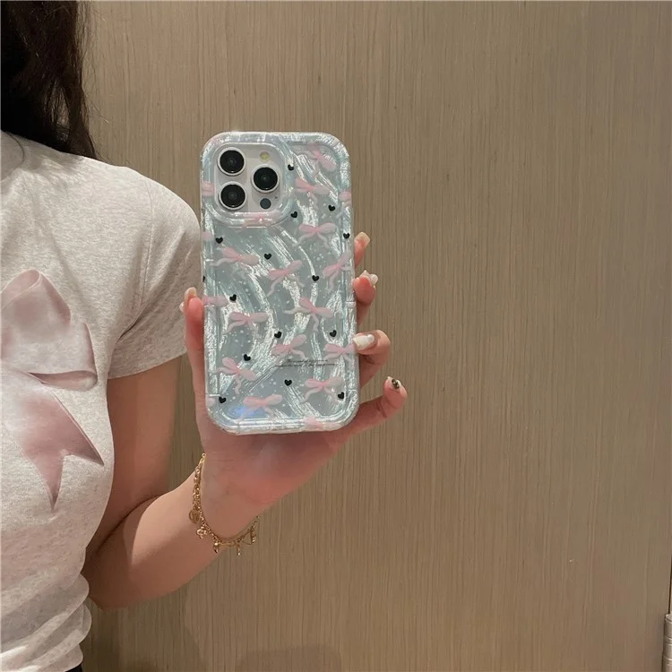 Für iPhone 15 Pro Hülle IMD-Musterdrucking Schützende TPU-Handyhülle - Grüne Schleife