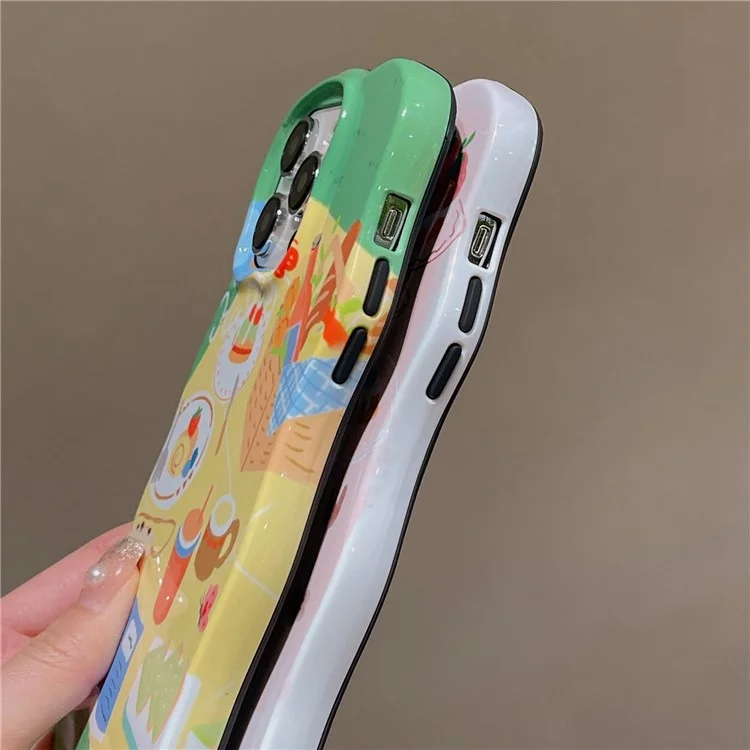 Per iPhone 15 Pro Wavy Edge Illustration Water Transfer Printing Staccabile 2-in-1 TPU Phone Case - Rosa