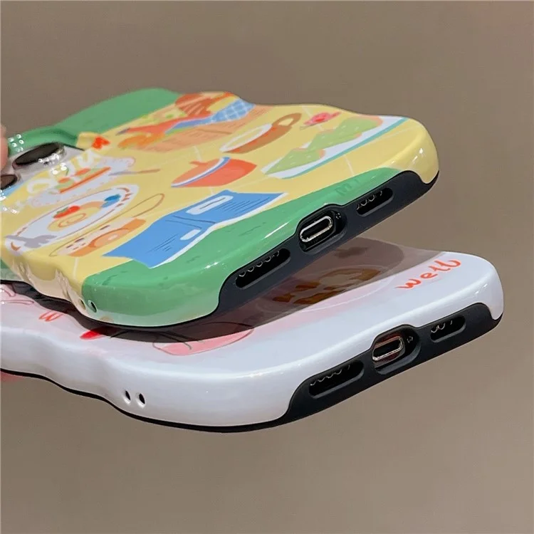 Per iPhone 15 Pro Wavy Edge Illustration Water Transfer Printing Staccabile 2-in-1 TPU Phone Case - Rosa