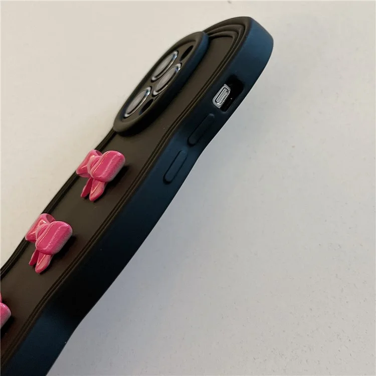 For iPhone 14 Pro Case Bowknot Decor Wavy Edge Soft TPU Phone Cover - Black