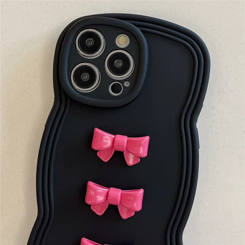 For iPhone 14 Pro Case Bowknot Decor Wavy Edge Soft TPU Phone Cover - Rose