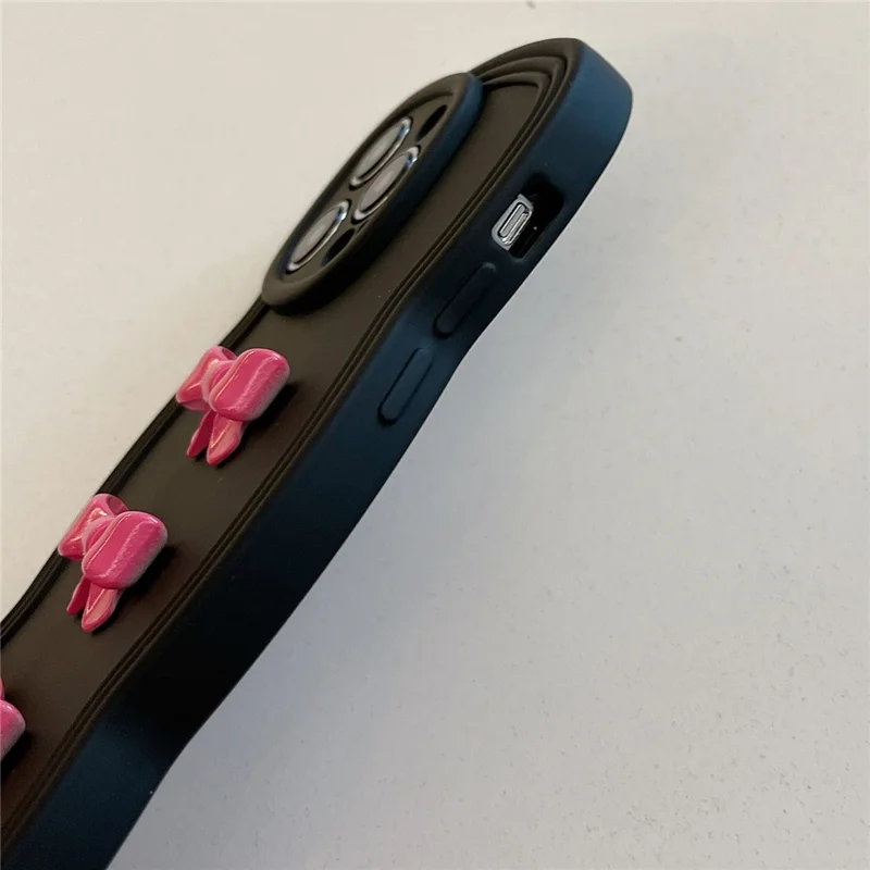 For iPhone 14 Pro Case Bowknot Decor Wavy Edge Soft TPU Phone Cover - Rose