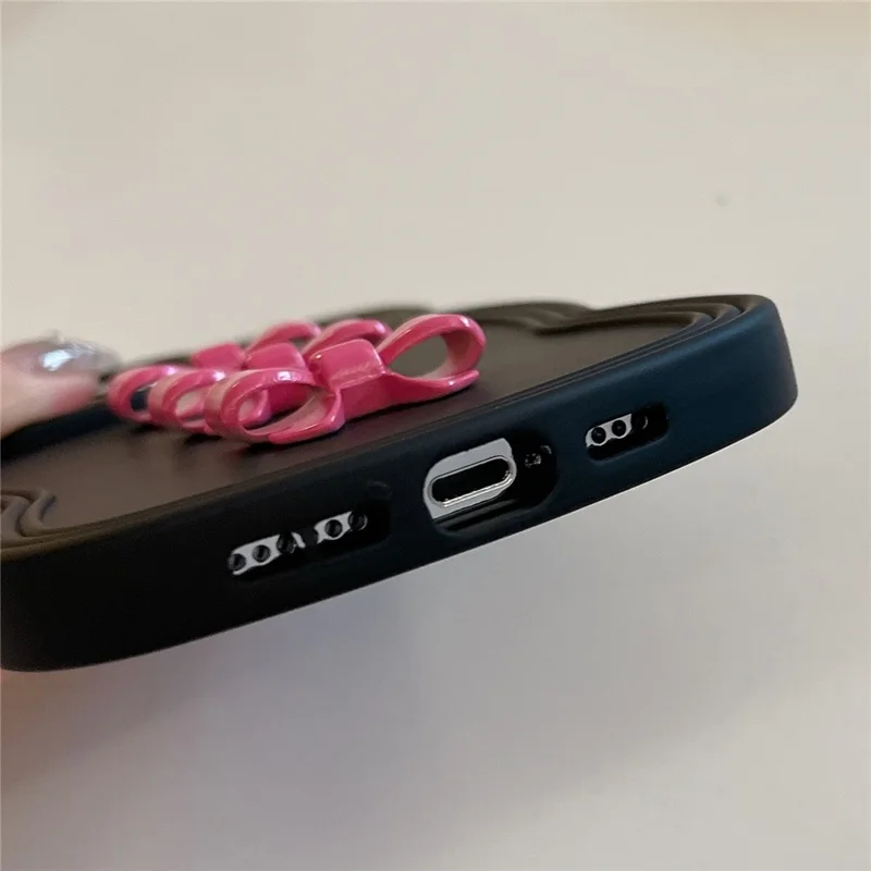 For iPhone 14 Pro Case Bowknot Decor Wavy Edge Soft TPU Phone Cover - Rose