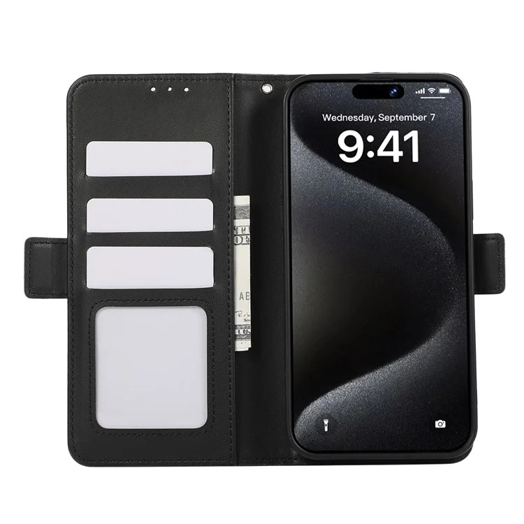 ABEEL For iPhone 16 Stand Case RFID Blocking Leather Wallet Phone Cover - Black