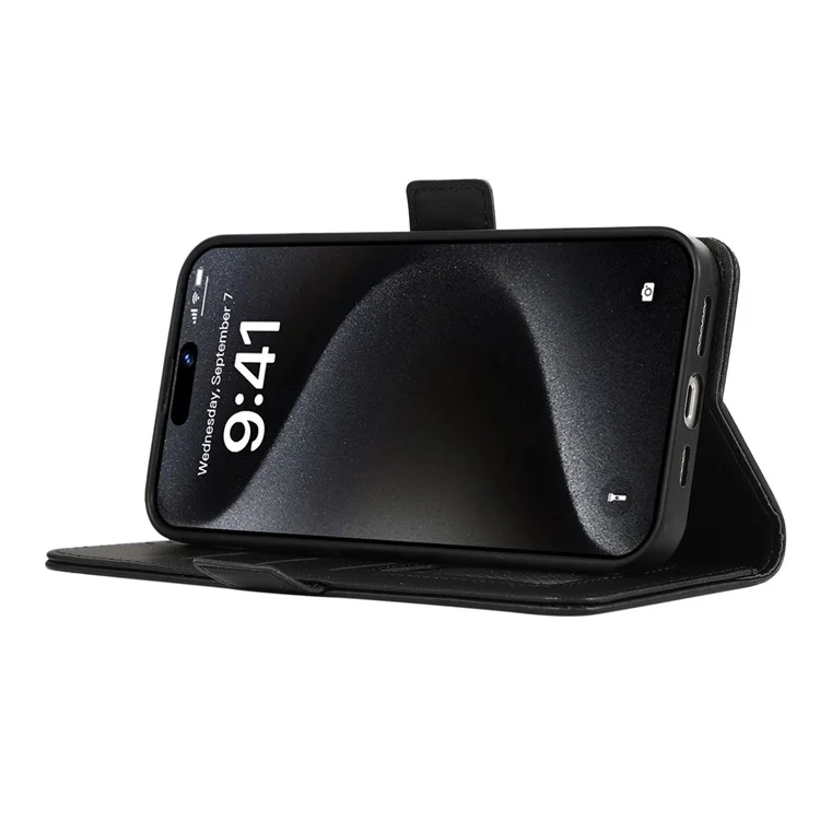ABEEL For iPhone 16 Stand Case RFID Blocking Leather Wallet Phone Cover - Black