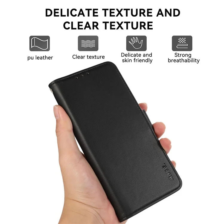 ABEEL For iPhone 16 Stand Case RFID Blocking Leather Wallet Phone Cover - Black
