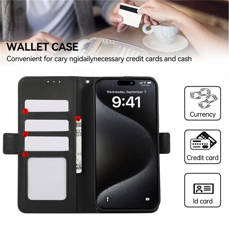 ABEEL For iPhone 16 Stand Case RFID Blocking Leather Wallet Phone Cover - Black