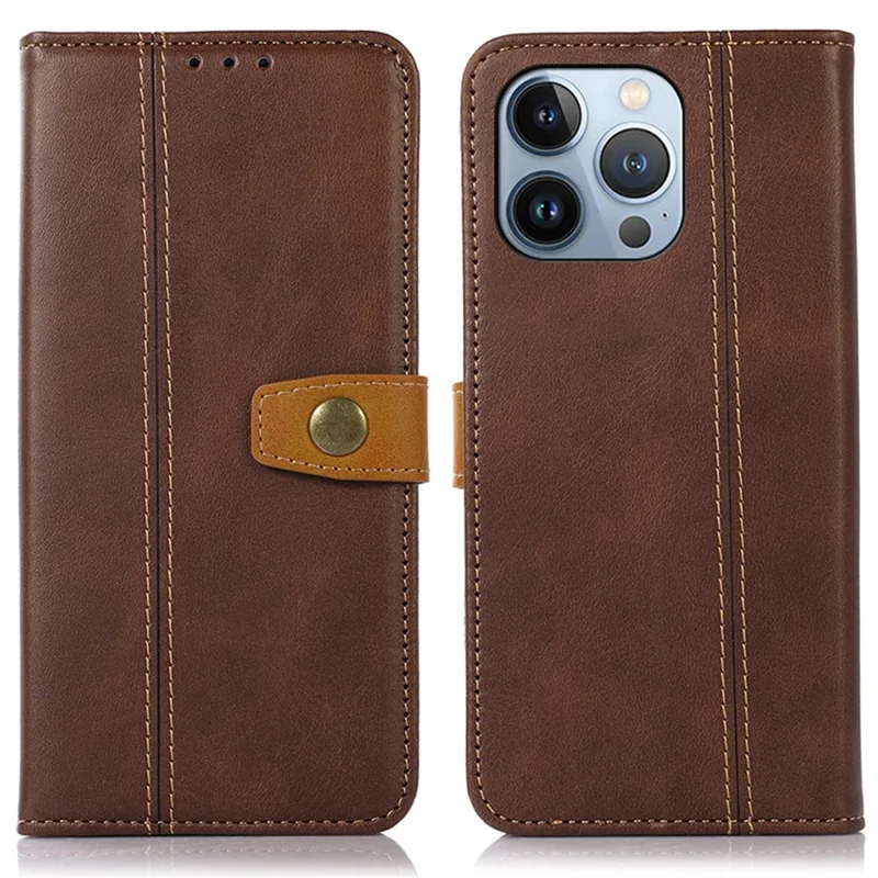 For iPhone 16 Pro Max Case Leather Wallet Stand Calf Texture Phone Protective Cover - Coffee