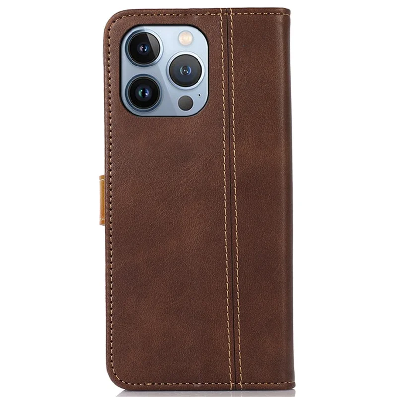 For iPhone 16 Pro Max Case Leather Wallet Stand Calf Texture Phone Protective Cover - Coffee