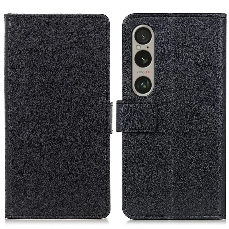 For Sony Xperia 1 VI Case Viewing Stand Leather Wallet Anti-Shock Phone Cover - Black