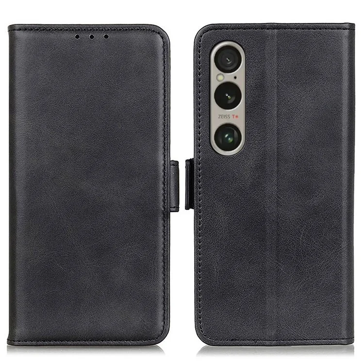 For Sony Xperia 1 VI Case Side Magnetic Clasp Leather Wallet Phone Cover - Black