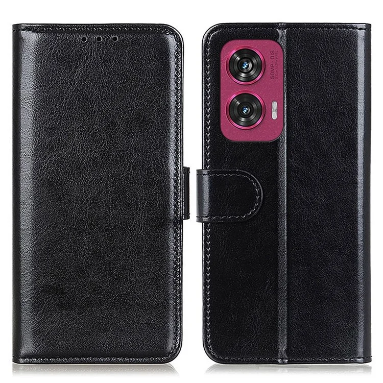 Para Motorola Edge 50 Fusion 5G Case Crazy Horse Texture PU Leather Stand Phone Cover - Preto
