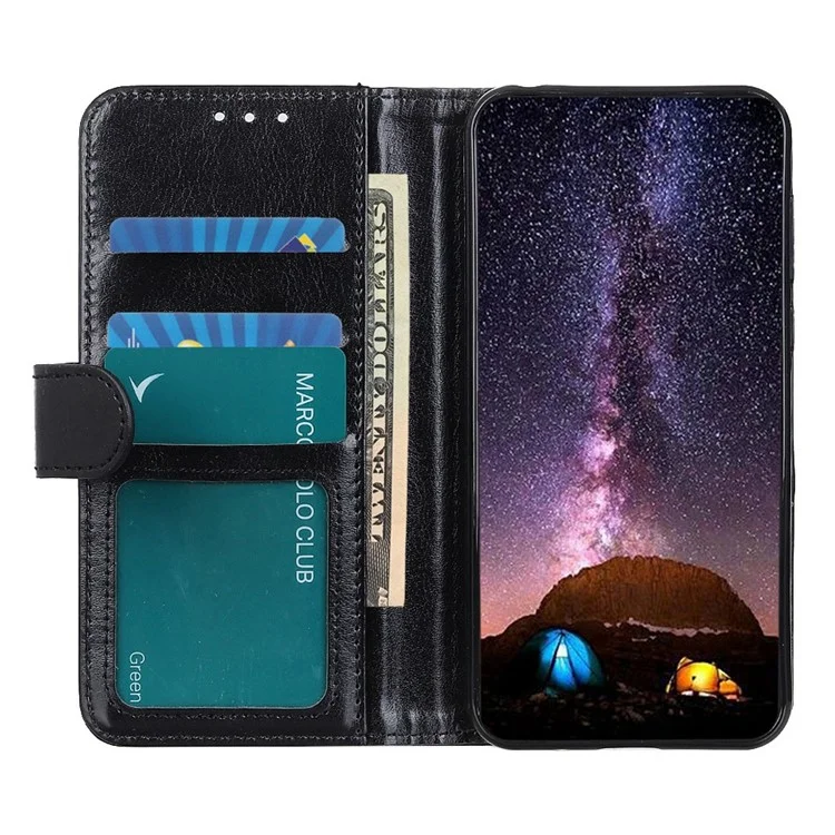 Para Motorola Edge 50 Fusion 5G Case Crazy Horse Texture PU Leather Stand Phone Cover - Preto